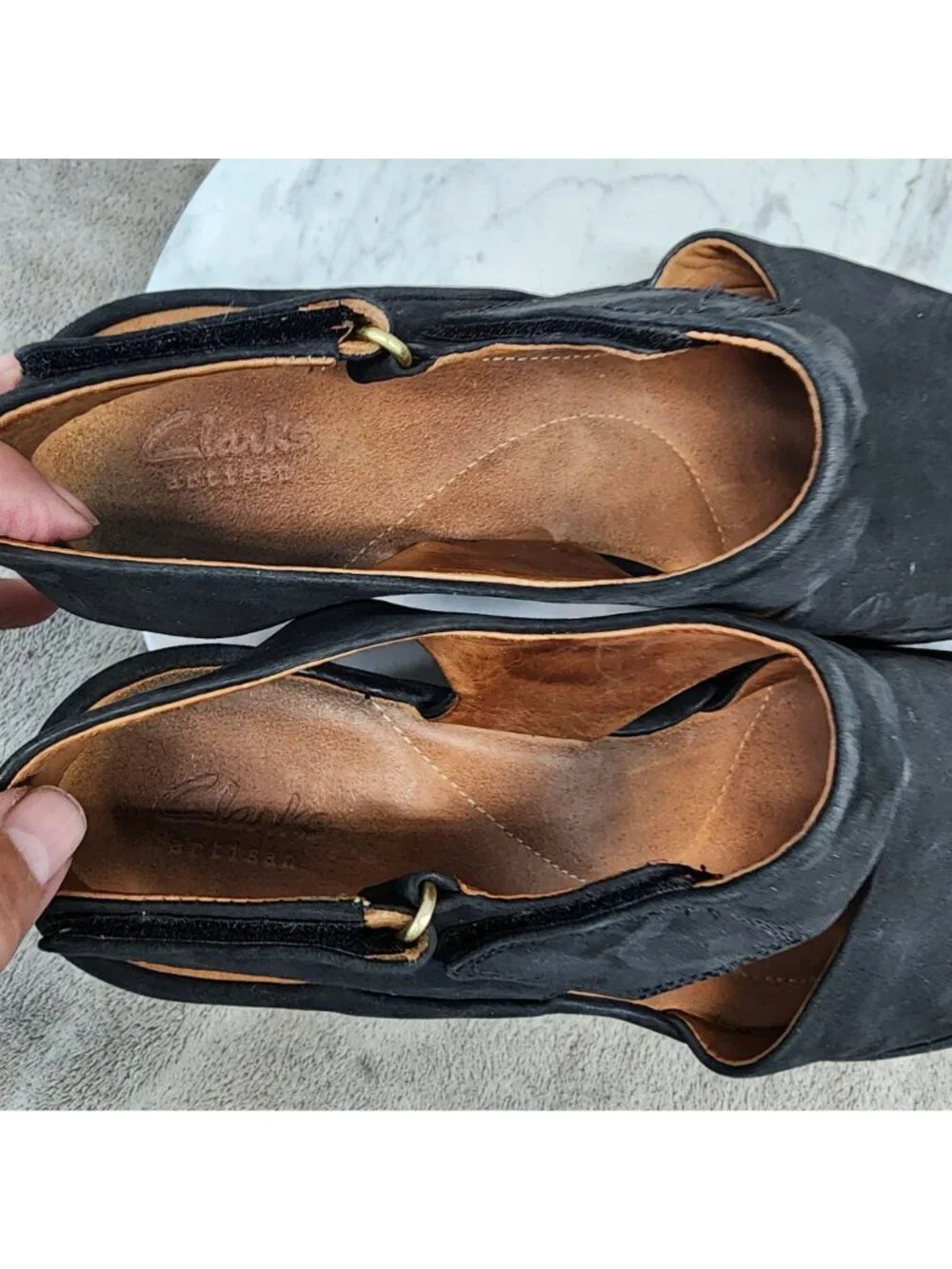 Clarks Shoes Womens Size 10 Black Nubuck Clarene Aluure Wedge Sandals *Read*